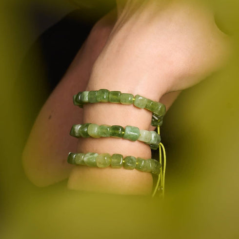 Quartz Olive | Argent | Bracelet macramé caillou pierre gemme